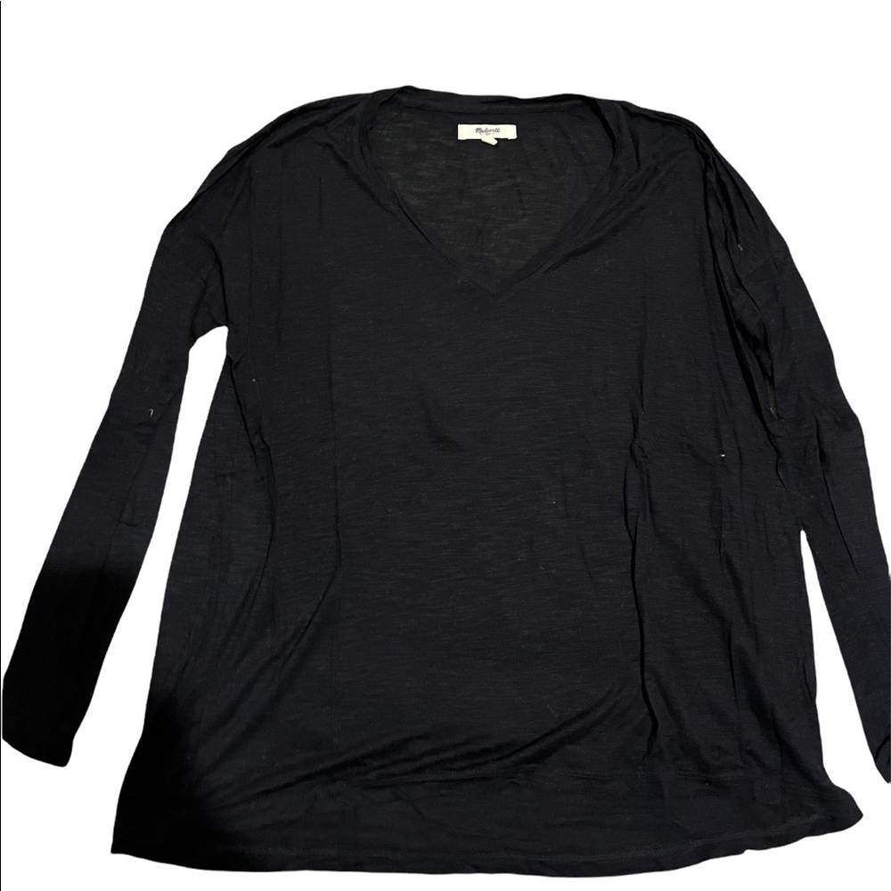 Madewell black loose fit v neck long sleeve top size S